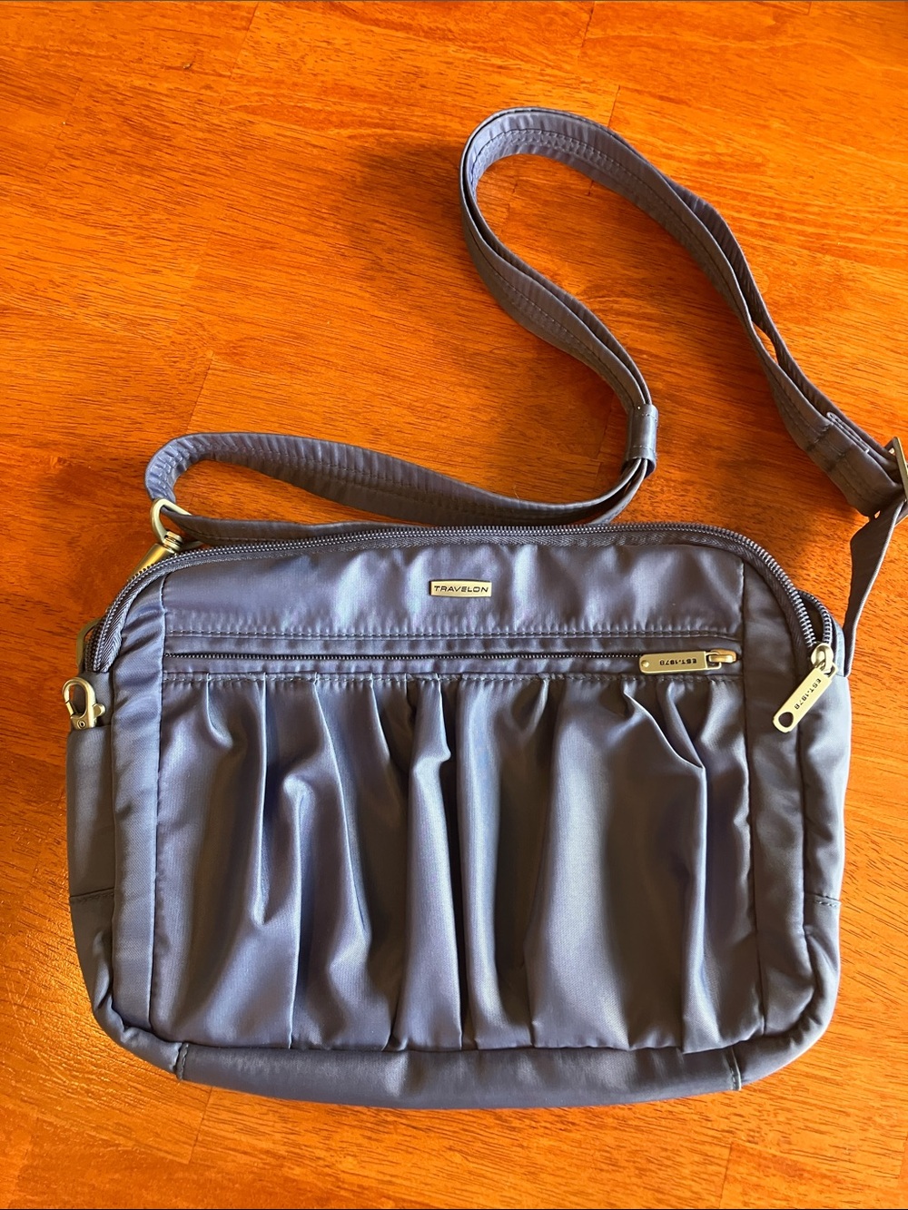 Travelon Periwinkle BluePleated Nylon Crossbody Bag